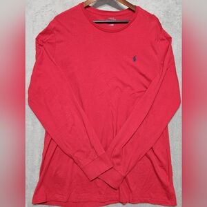 Polo Ralph Lauren Long Sleeve Red T Shirt Cotton XL Blue Pony Logo Men’s Adult